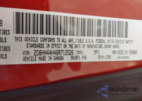 2008 Dodge Grand Caravan Se z USA, uszkodzony, nr VIN 2D8HN44H48R712526